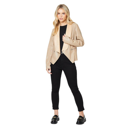 Taupe - Lifestyle - Dorothy Perkins Womens-Ladies Faux Leather Waterfall Collar Petite Jacket