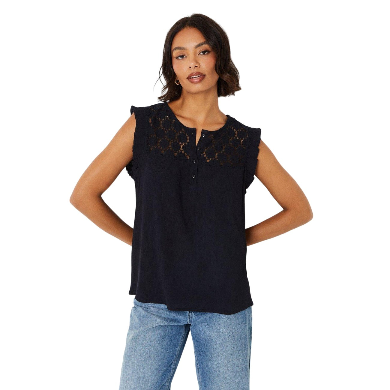Black - Front - Dorothy Perkins Womens-Ladies Lace Detail Vest Top