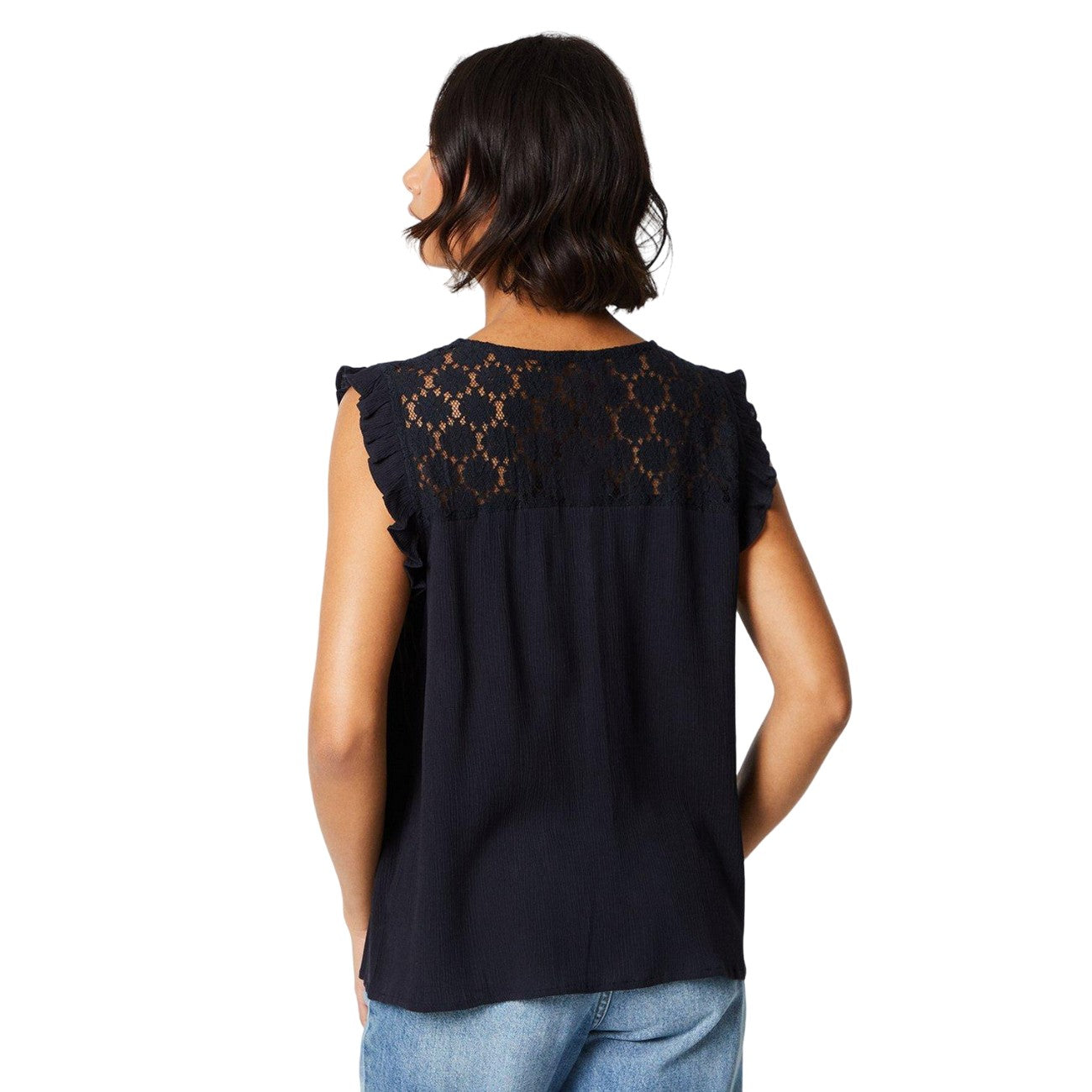 Black - Back - Dorothy Perkins Womens-Ladies Lace Detail Vest Top