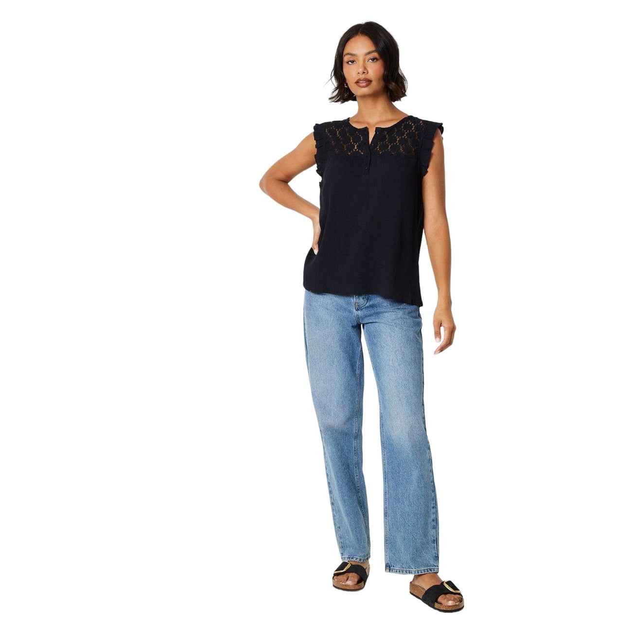 Black - Lifestyle - Dorothy Perkins Womens-Ladies Lace Detail Vest Top
