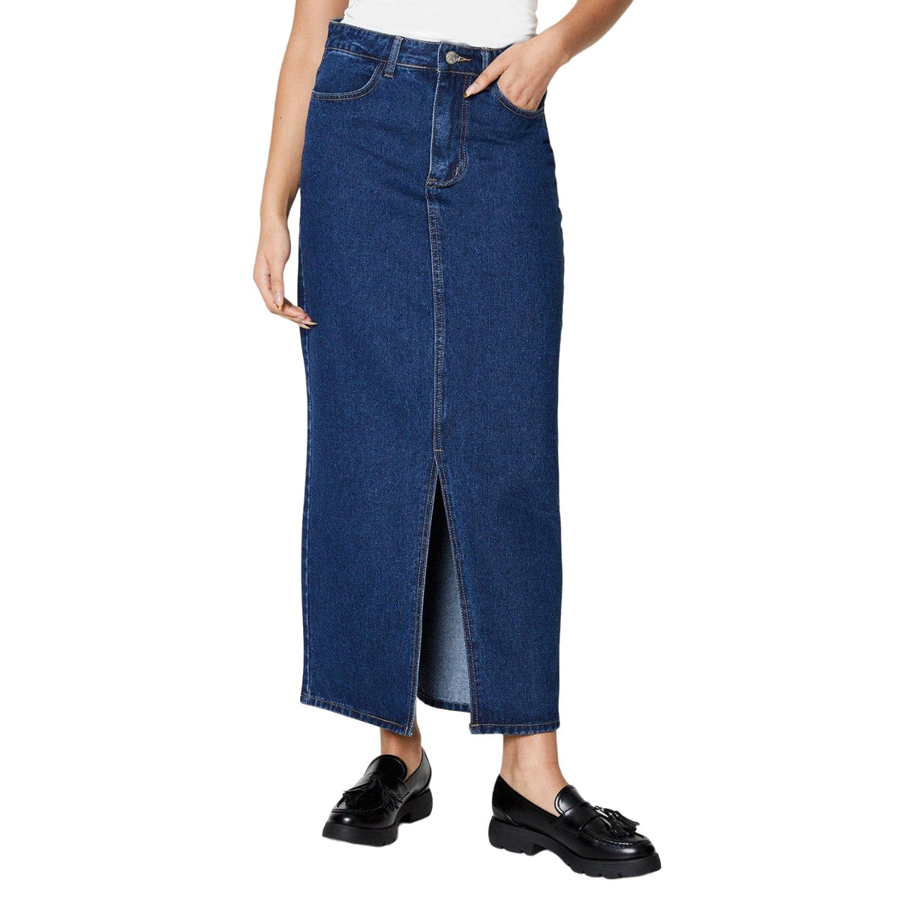 Indigo - Front - Dorothy Perkins Womens-Ladies Denim Tall Maxi Skirt