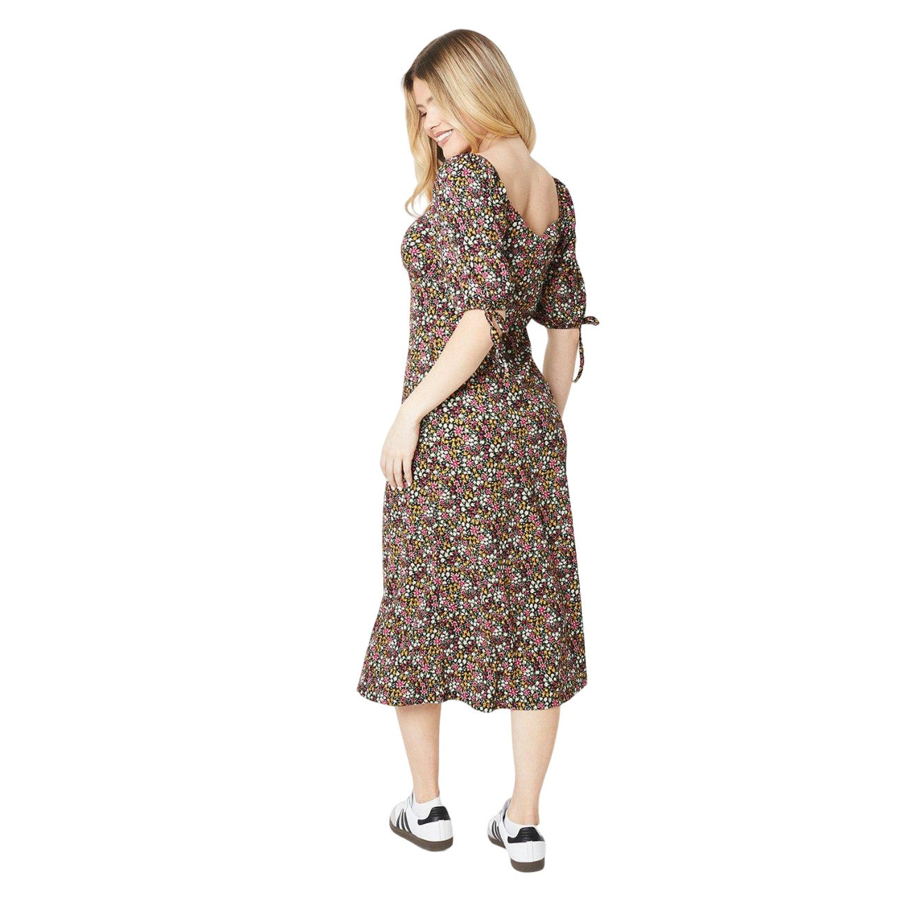 Multicoloured - Back - Dorothy Perkins Womens-Ladies Floral Tie Sleeves Midi Dress