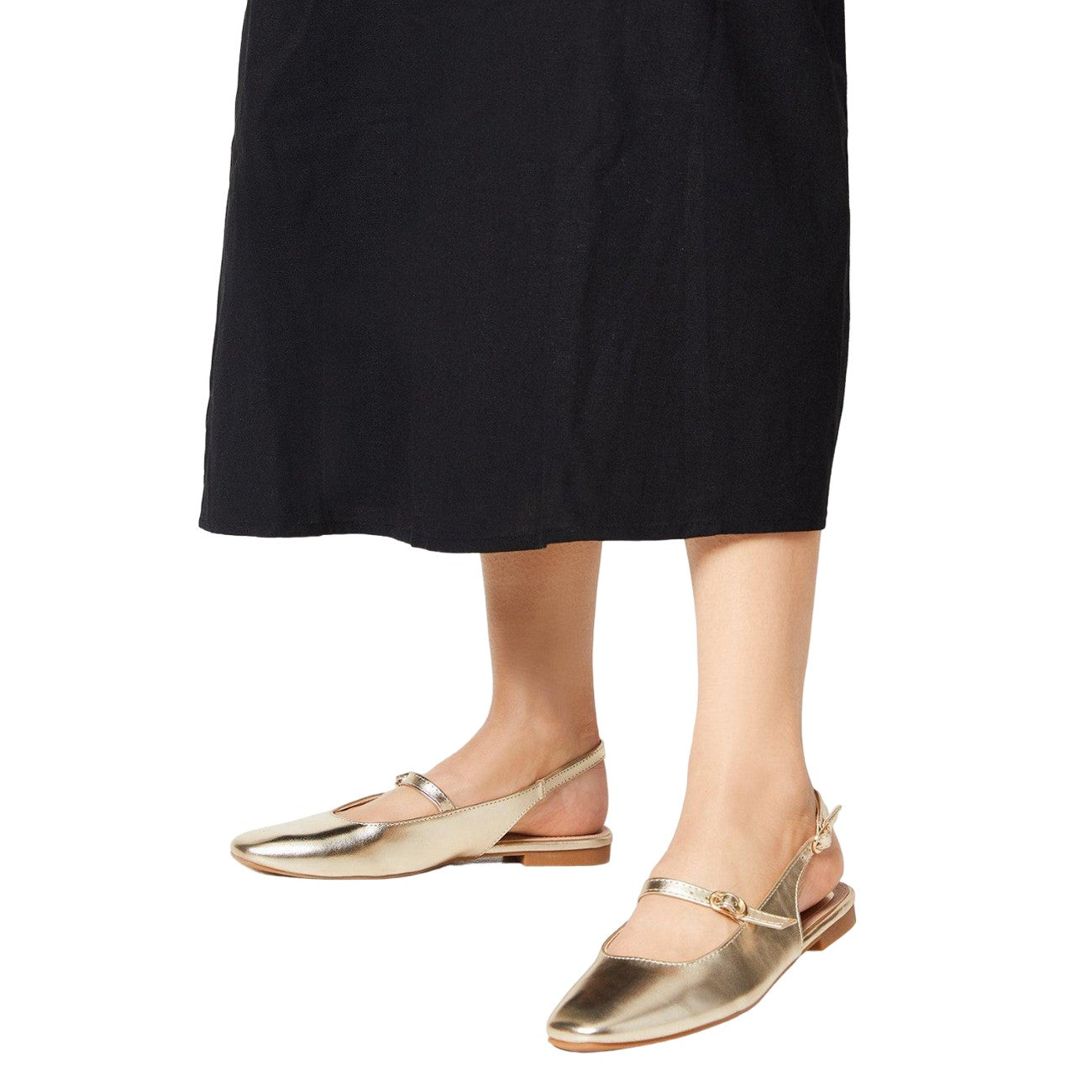 Gold - Side - Dorothy Perkins Womens-Ladies Lulu Sling Back Flat Pumps
