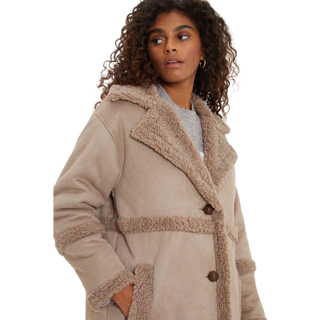 Brown - Side - Dorothy Perkins Womens-Ladies Aviator Longline Coat