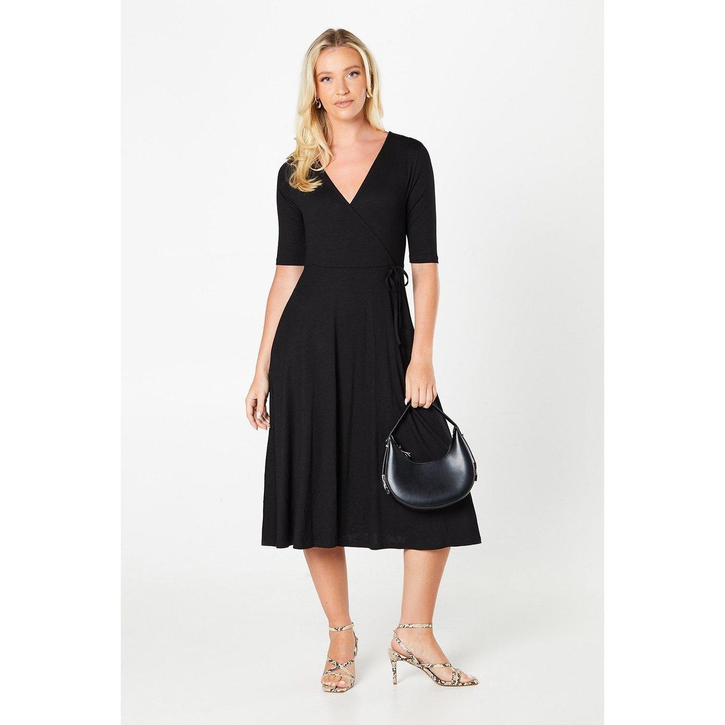 Black - Front - Dorothy Perkins Womens-Ladies Wrap Half-Sleeved Midi Dress
