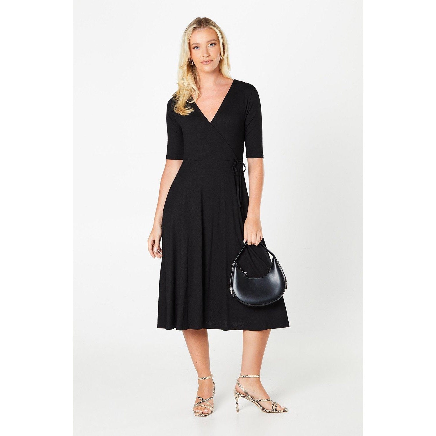 Black - Front - Dorothy Perkins Womens-Ladies Wrap Half-Sleeved Midi Dress
