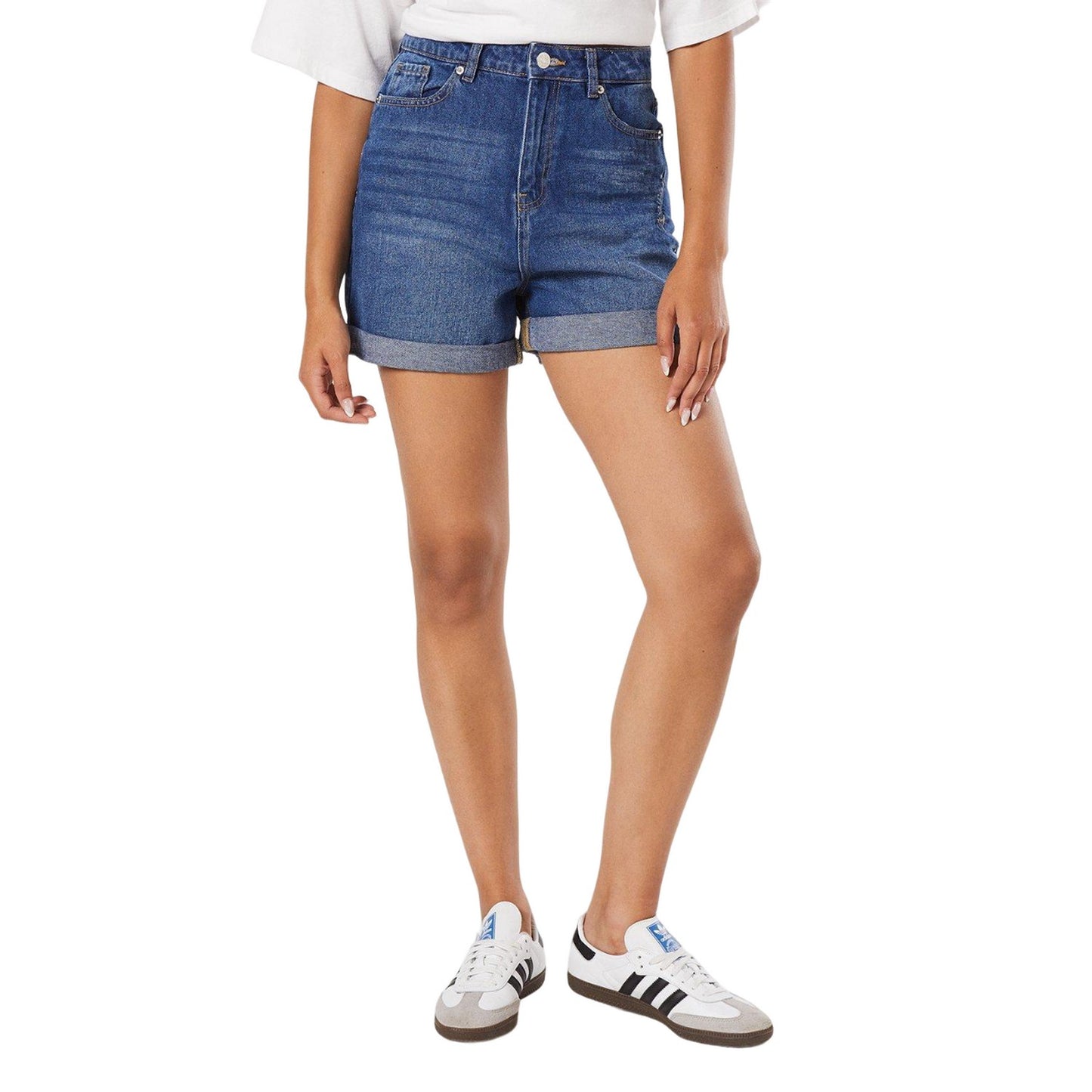 Mid Wash - Front - Dorothy Perkins Womens-Ladies Fold Up Tall Mom Shorts