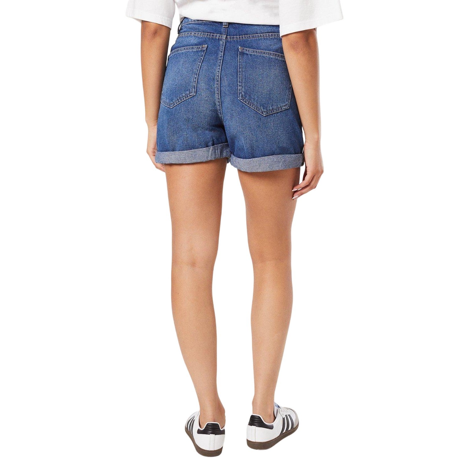 Mid Wash - Back - Dorothy Perkins Womens-Ladies Fold Up Tall Mom Shorts