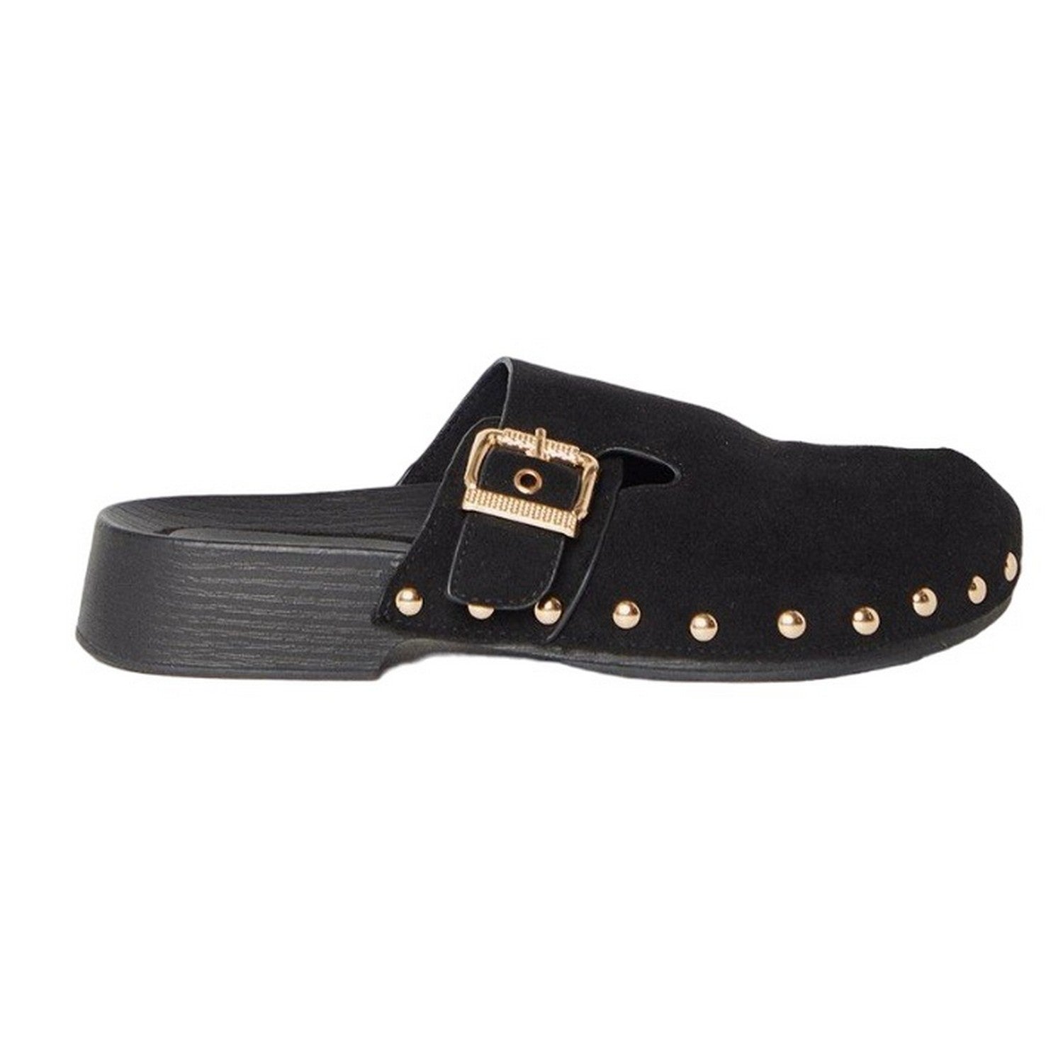 Natural Black - Back - Faith Womens-Ladies Malaysia Studded Buckle Detail Mules