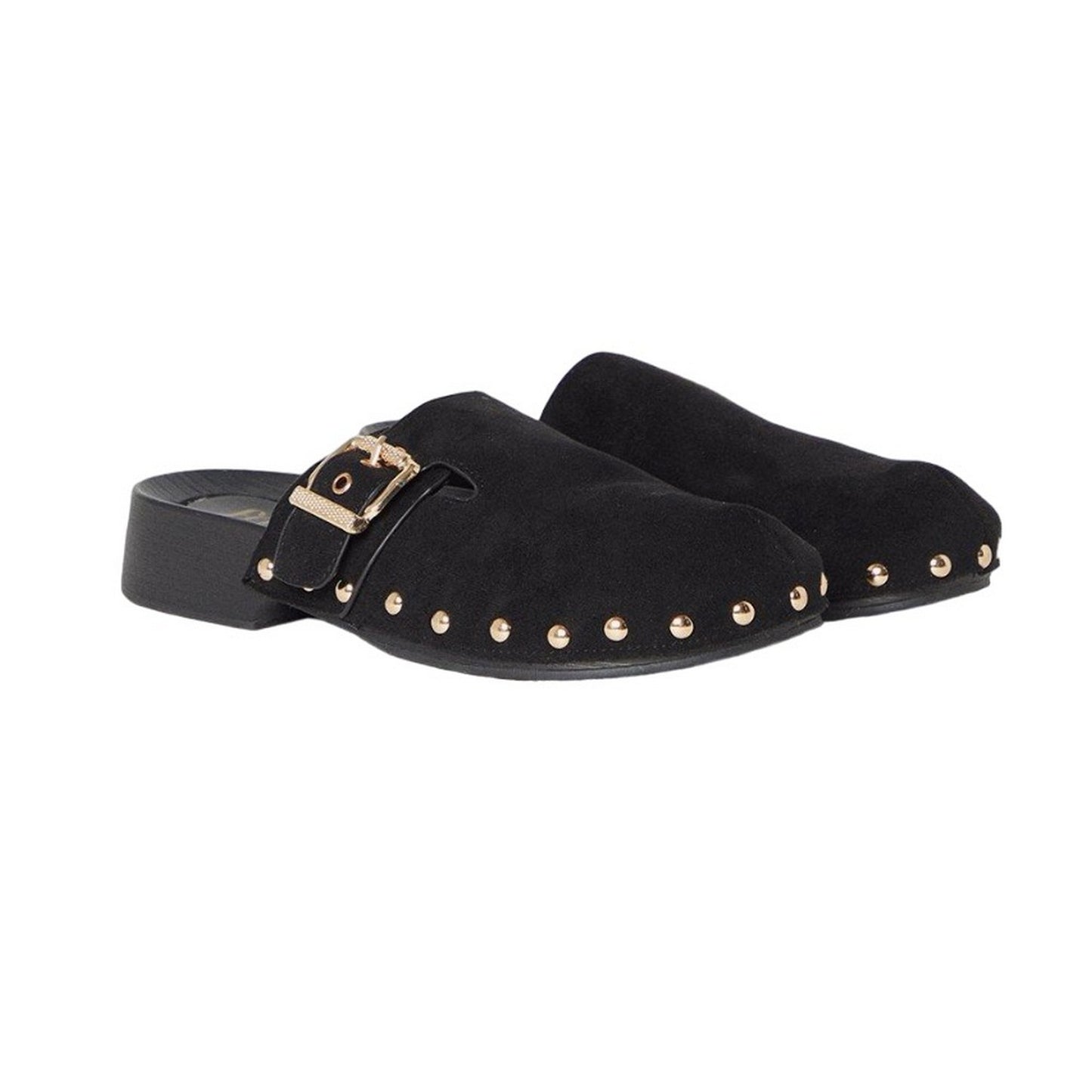 Natural Black - Front - Faith Womens-Ladies Malaysia Studded Buckle Detail Mules