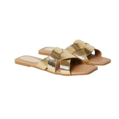 Gold - Front - Dorothy Perkins Womens-Ladies Fiona Textured Crossover Strap Sandals