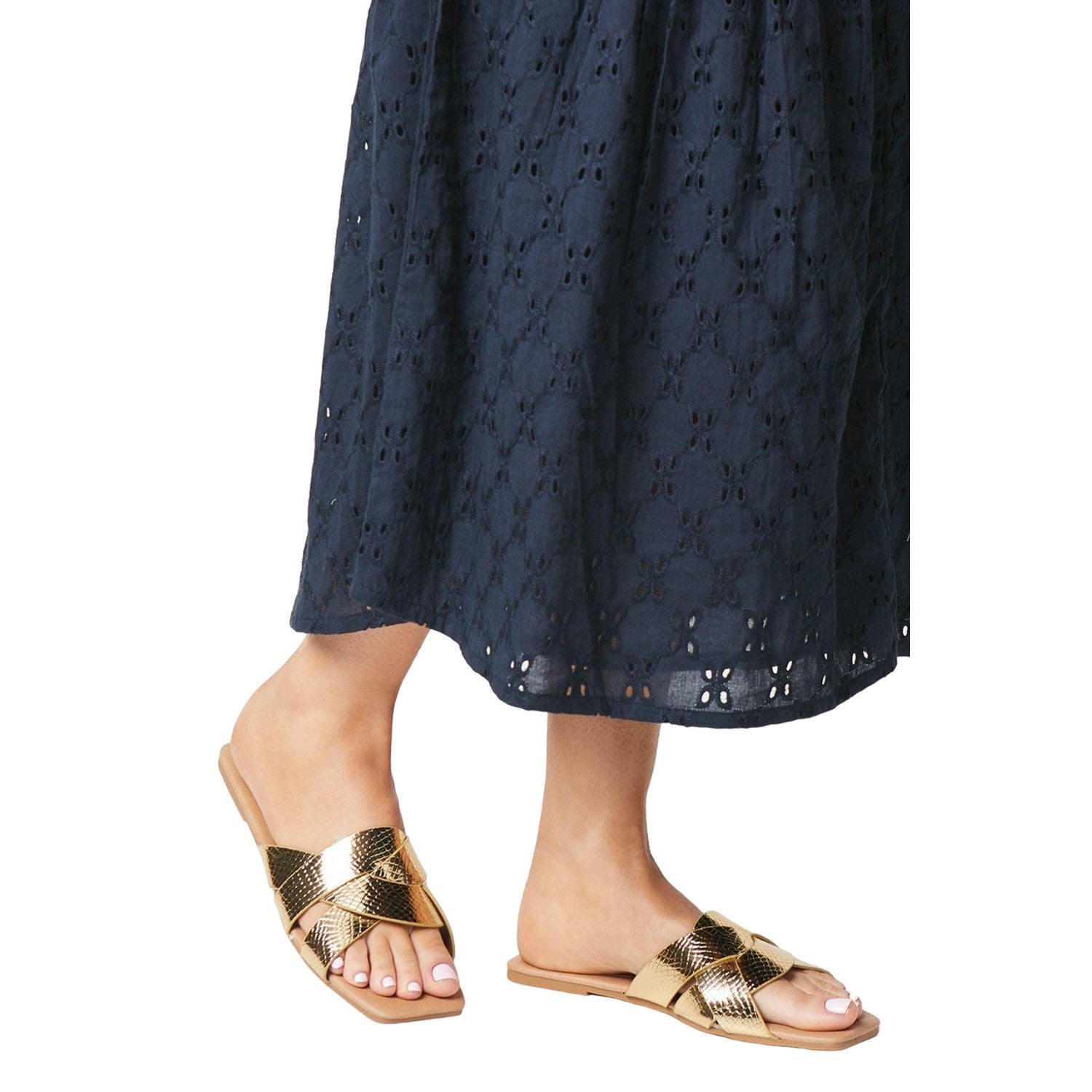 Gold - Side - Dorothy Perkins Womens-Ladies Fiona Textured Crossover Strap Sandals