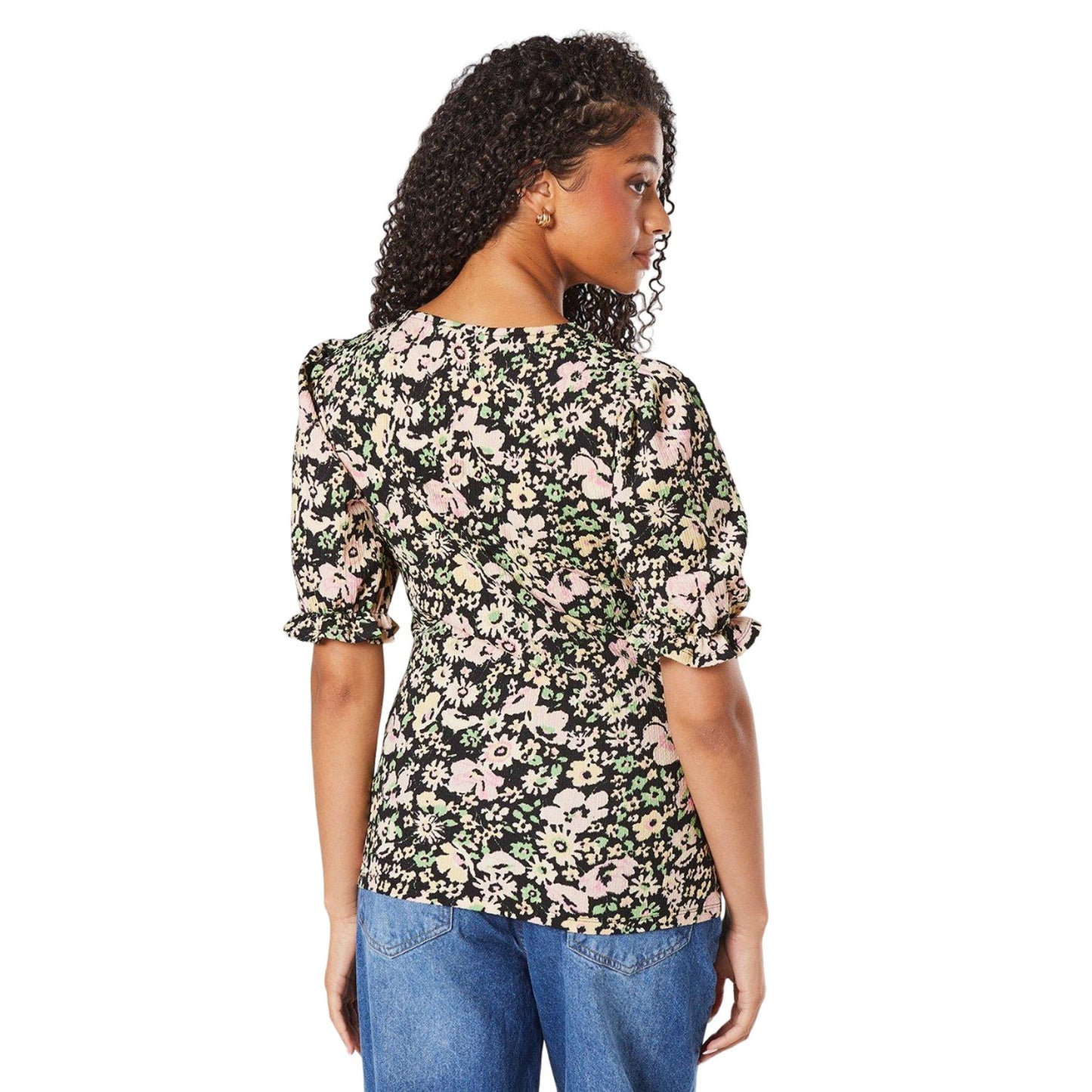 Multicoloured - Back - Dorothy Perkins Womens-Ladies Floral Puff Shoulders Tall Top
