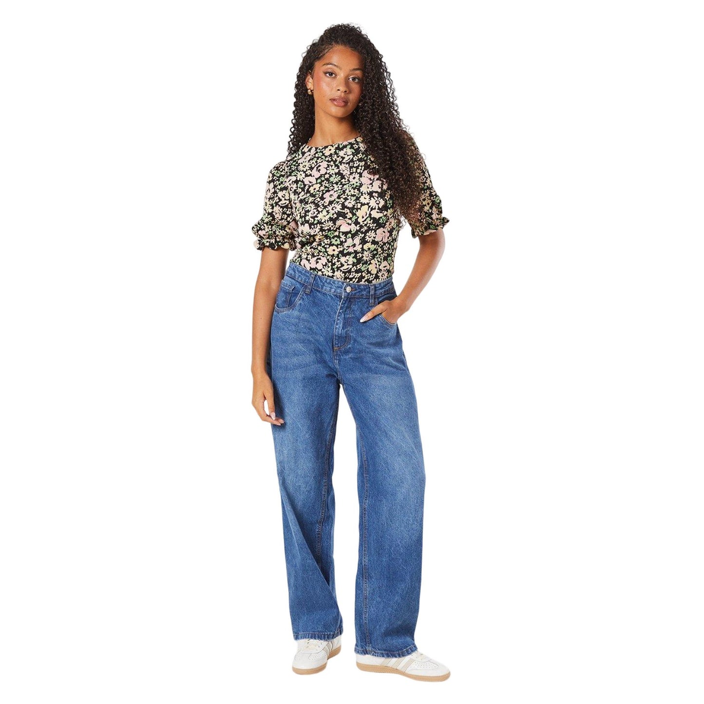 Multicoloured - Side - Dorothy Perkins Womens-Ladies Floral Puff Shoulders Tall Top