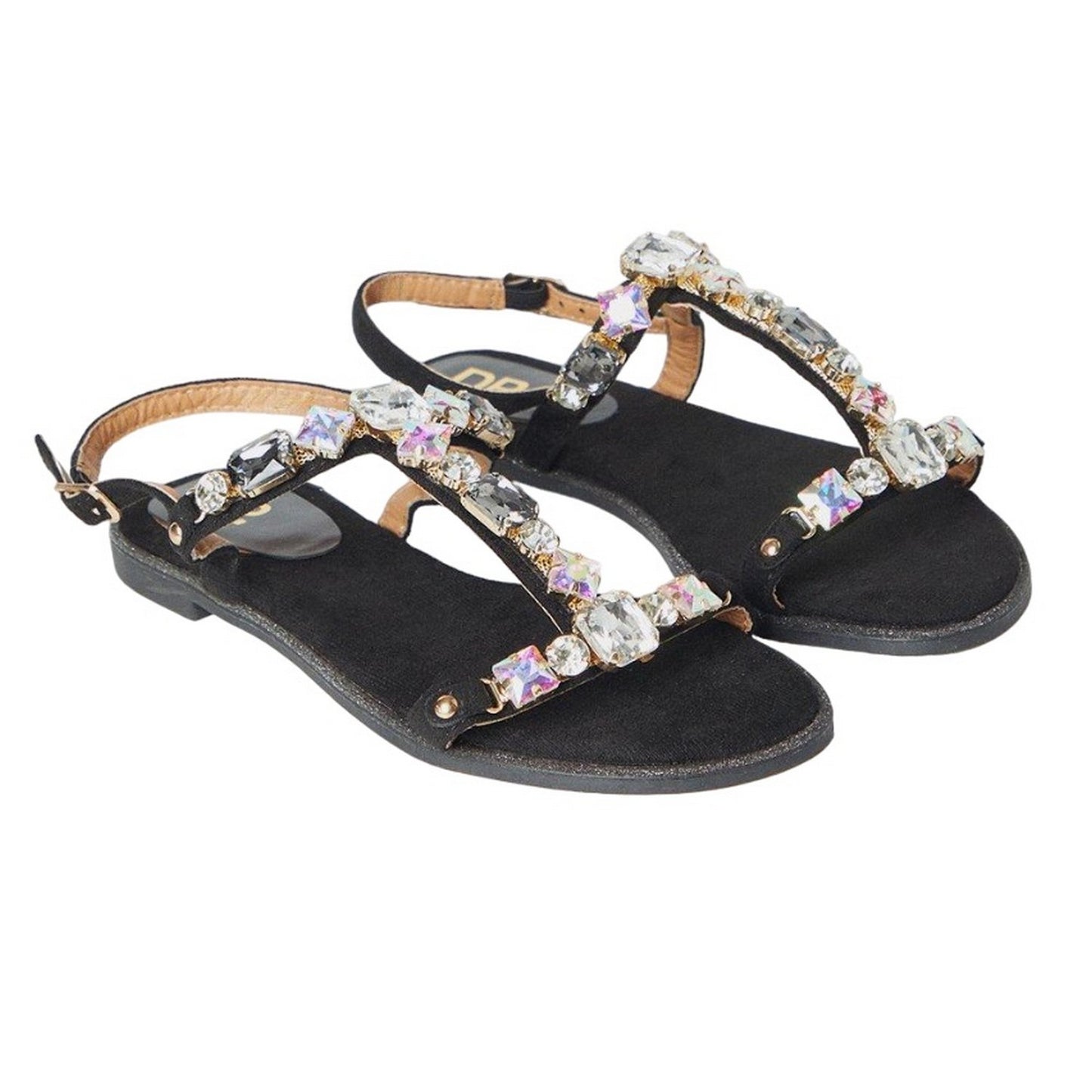 Black - Front - Dorothy Perkins Womens-Ladies Filly Jewelled T-Bar Flat Sandals