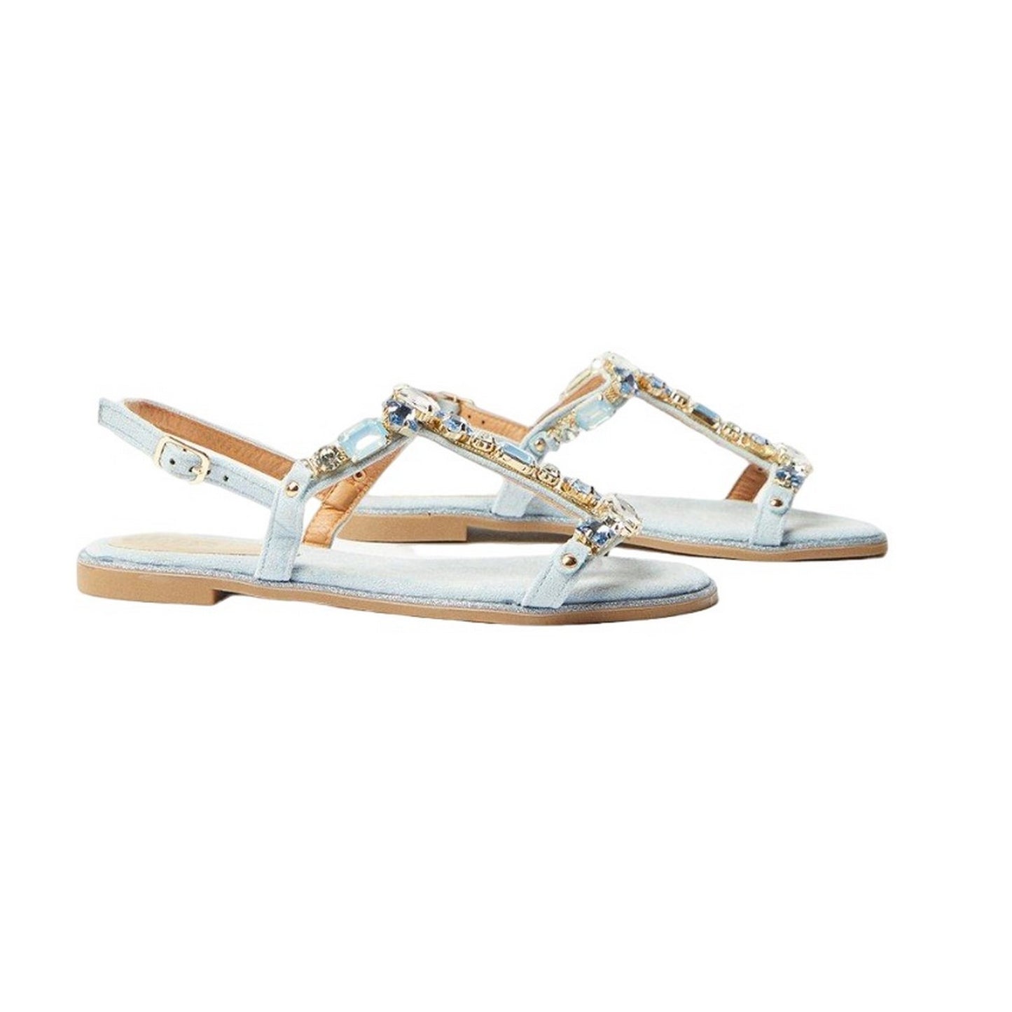 Blue - Front - Dorothy Perkins Womens-Ladies Filly Jewelled T-Bar Flat Sandals