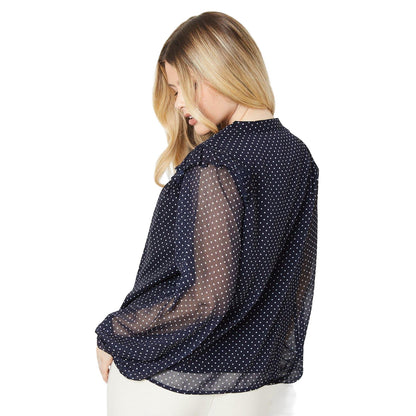 Navy - Back - Dorothy Perkins Womens-Ladies Spotted Shirred Yoke Blouse