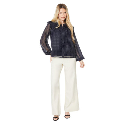 Navy - Side - Dorothy Perkins Womens-Ladies Spotted Shirred Yoke Blouse