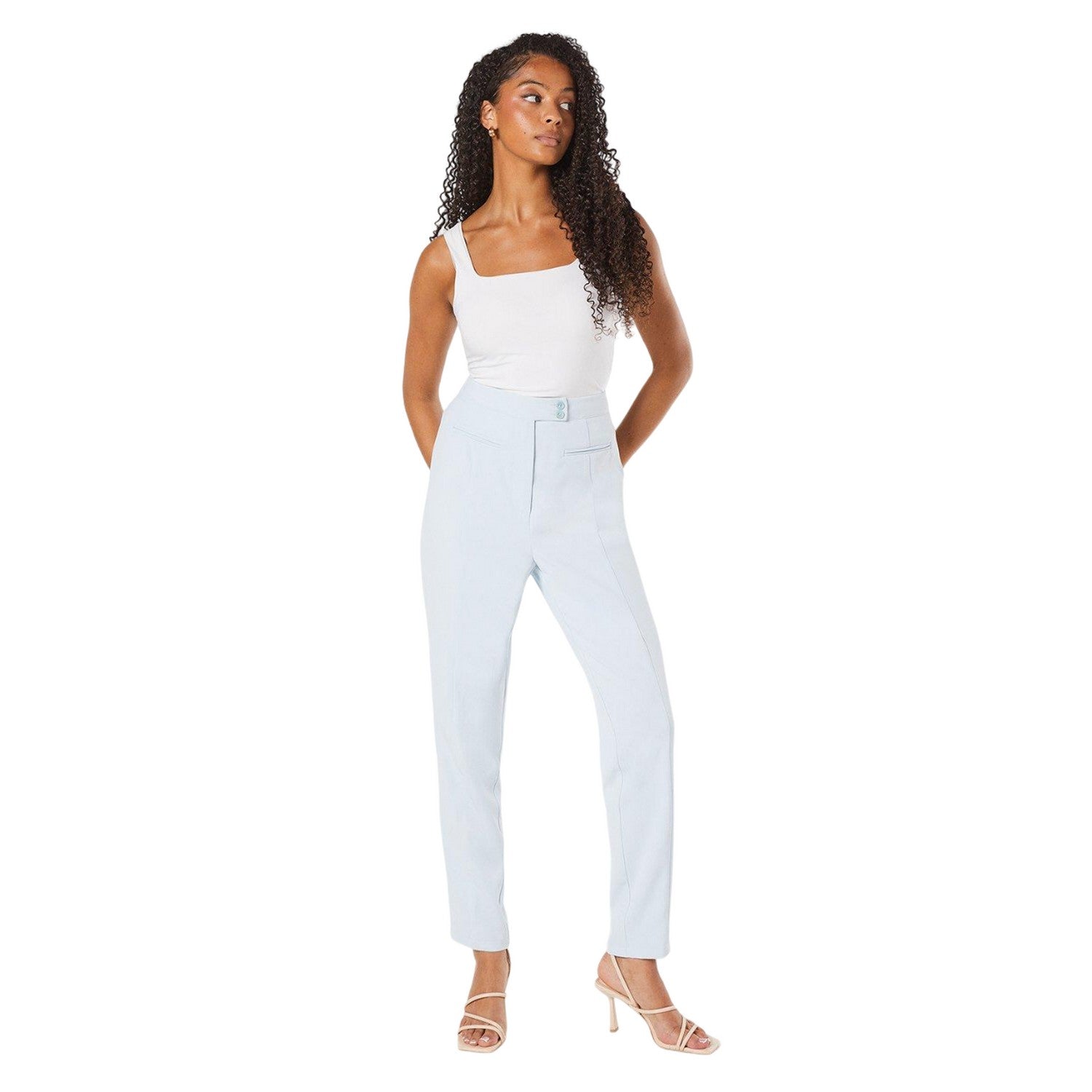 Light Blue - Side - Dorothy Perkins Womens-Ladies Double Button Tall Trousers