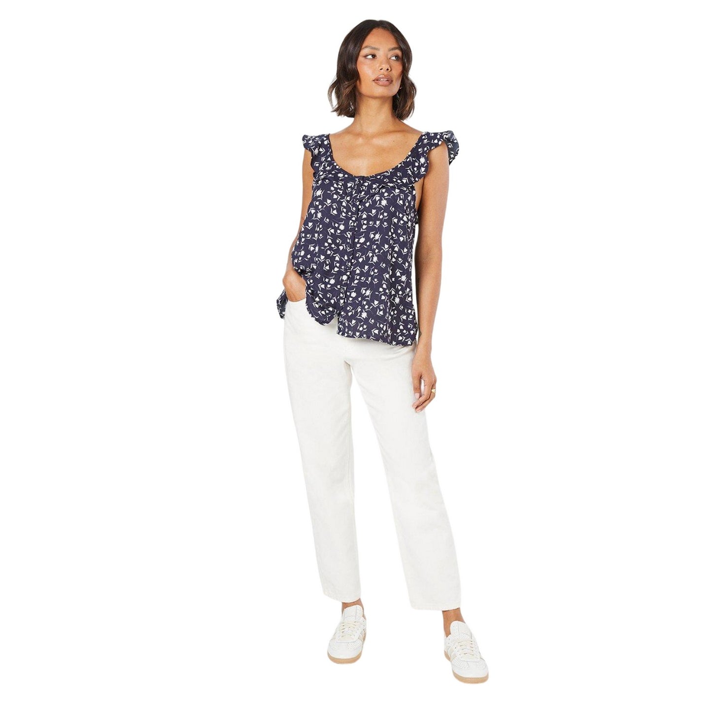 Navy - Side - Dorothy Perkins Womens-Ladies Ruffles Top
