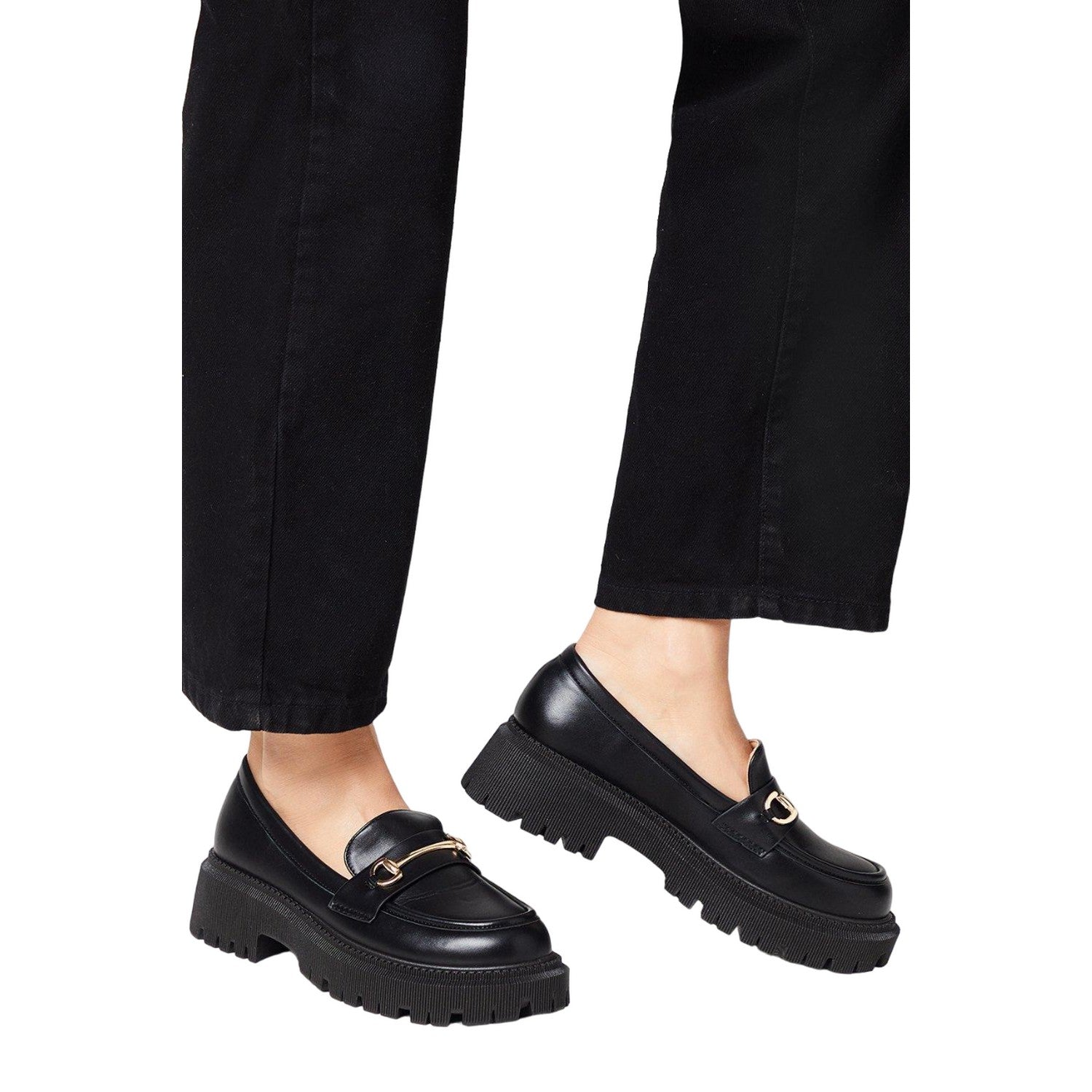 Black - Side - Faith Womens-Ladies Nola Snaffle Detail Chunky Heel Loafers