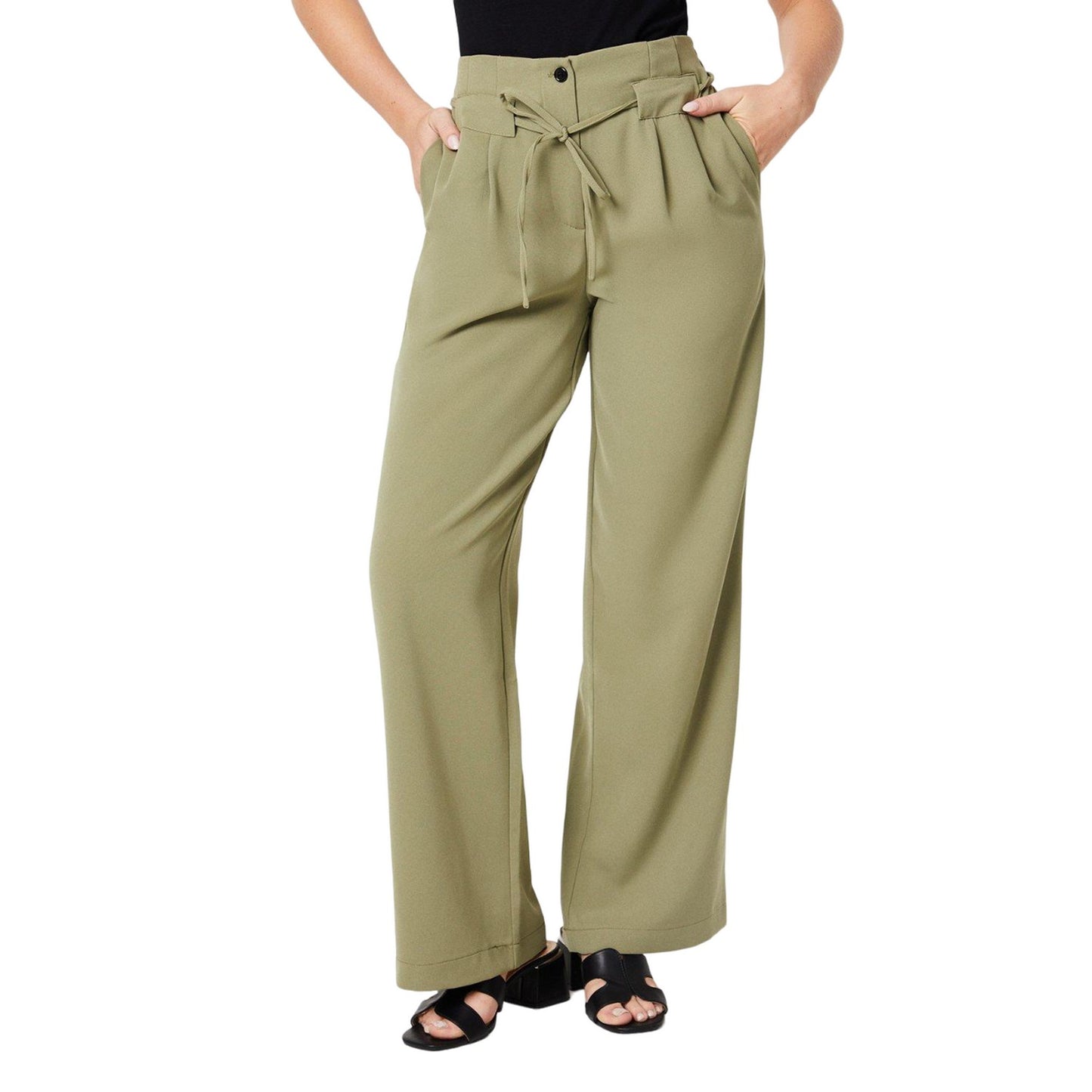 Khaki Green - Front - Dorothy Perkins Womens-Ladies Paperbag Trousers