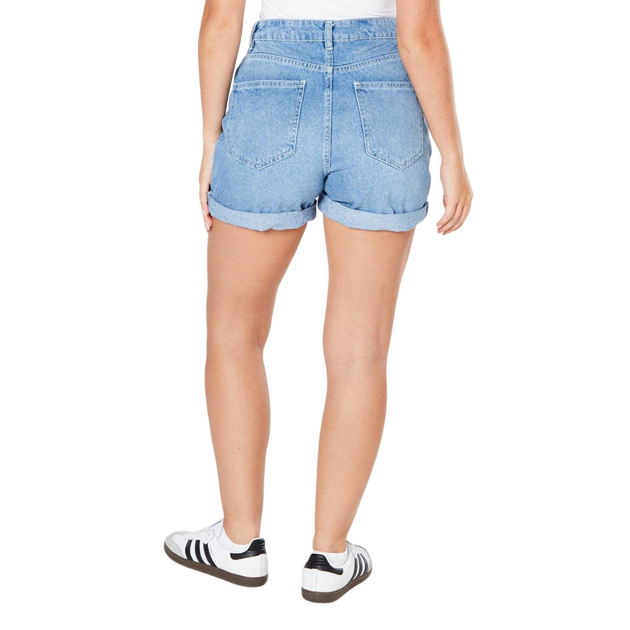 Light Wash - Back - Dorothy Perkins Womens-Ladies Turned Up Hem Mom Shorts