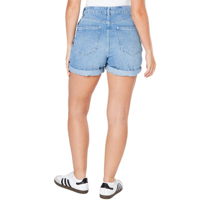 Light Wash - Back - Dorothy Perkins Womens-Ladies Turned Up Hem Mom Shorts