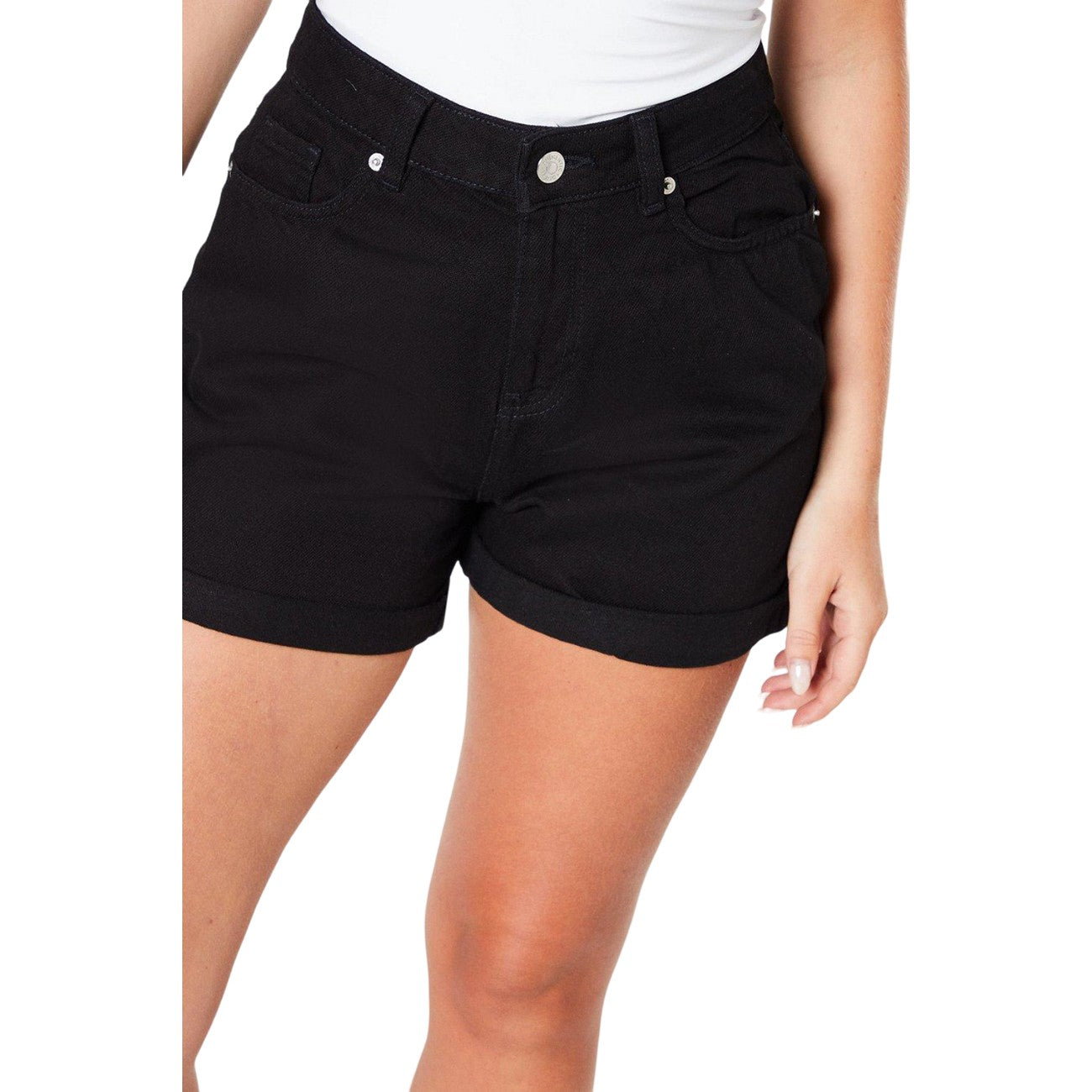 Black - Side - Dorothy Perkins Womens-Ladies Turned Up Hem Mom Shorts