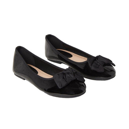 True Black - Front - Dorothy Perkins Womens-Ladies Palmer Bow Wide Ballerina Flats
