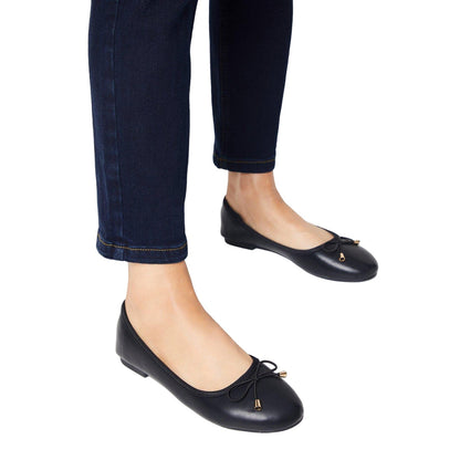 Black - Side - Dorothy Perkins Womens-Ladies Tonya Comfort Bow Detail Wide Ballerina Flats