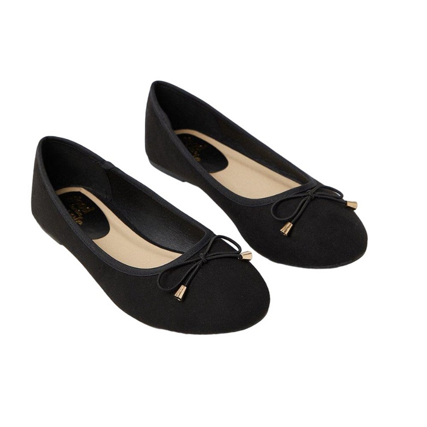 Natural Black - Front - Dorothy Perkins Womens-Ladies Tonya Comfort Bow Detail Wide Ballerina Flats