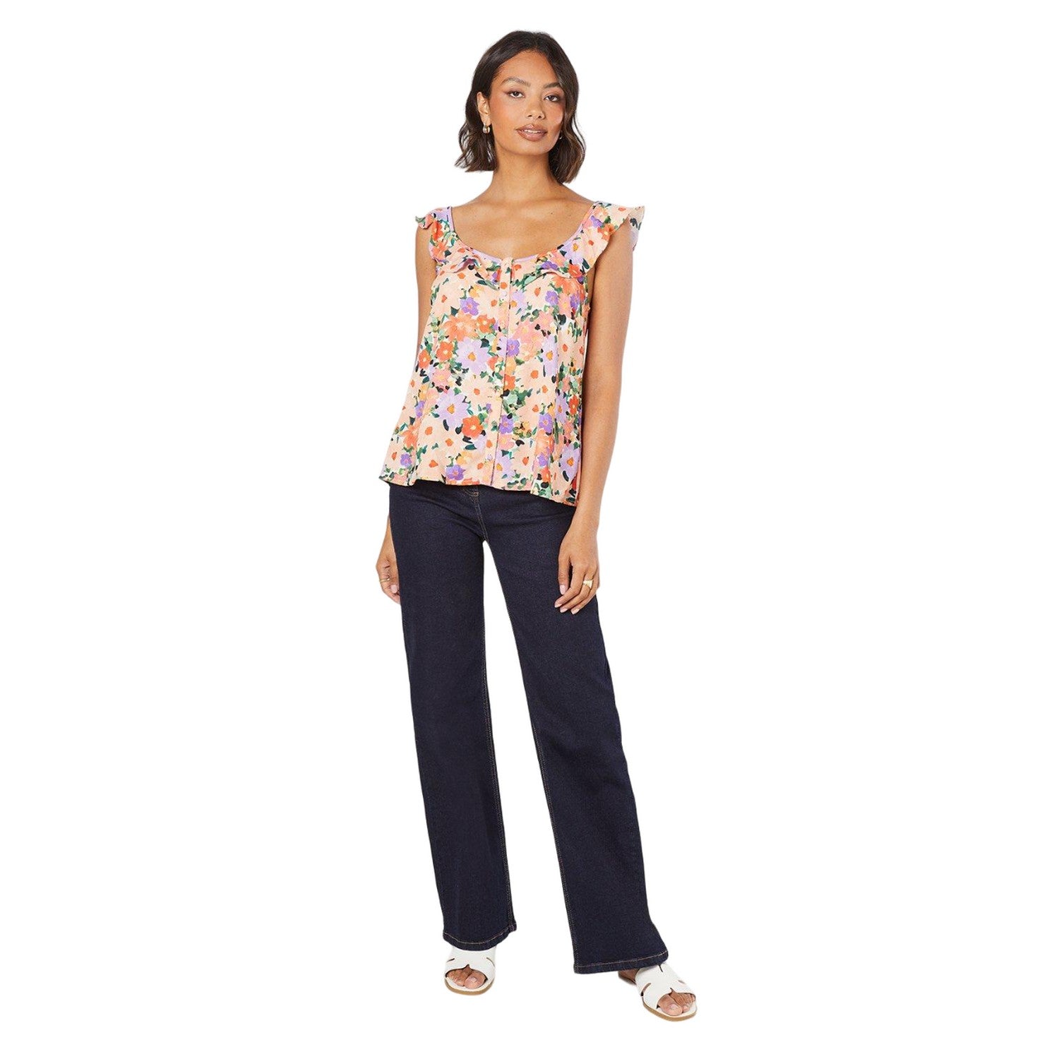 Multicoloured - Side - Dorothy Perkins Womens-Ladies Ruffles Top