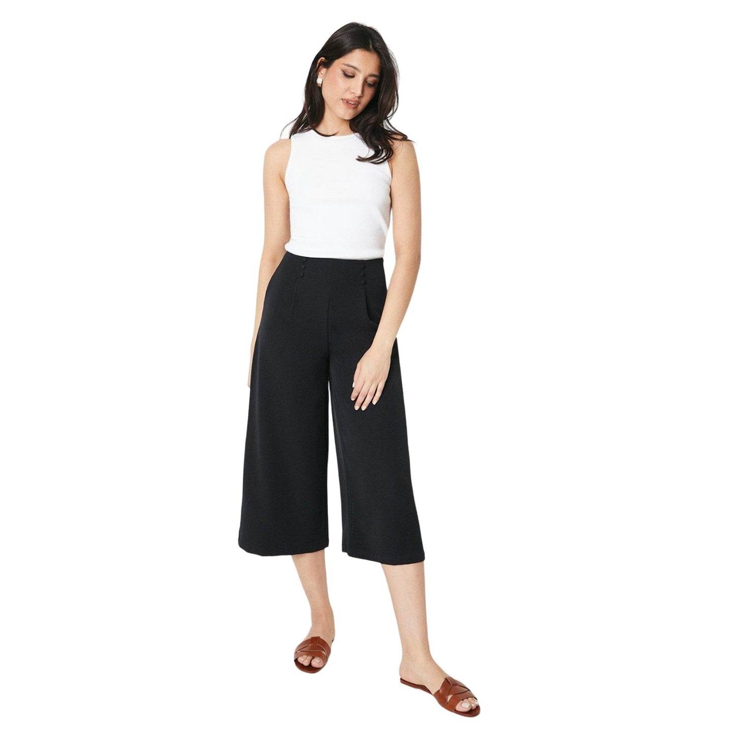 Black - Side - Dorothy Perkins Womens-Ladies Button Front Culottes