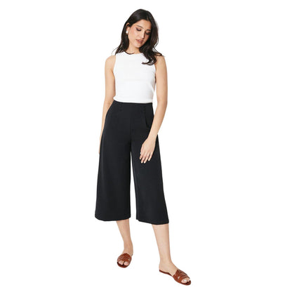 Black - Side - Dorothy Perkins Womens-Ladies Button Front Culottes
