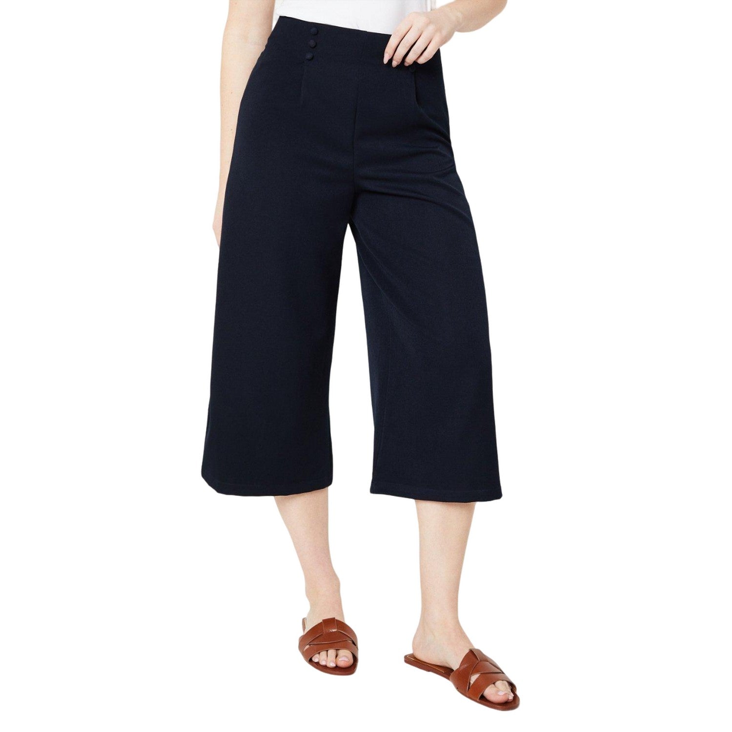 Navy - Front - Dorothy Perkins Womens-Ladies Button Front Culottes