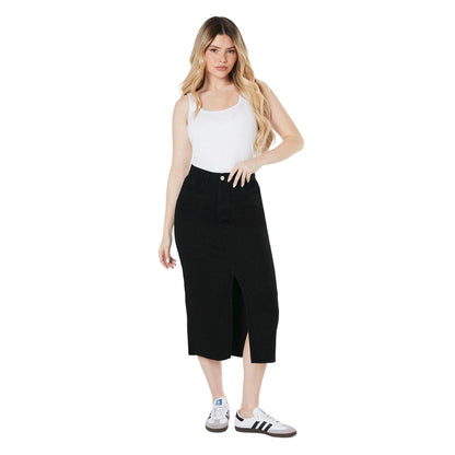 Black - Side - Dorothy Perkins Womens-Ladies Denim Midi Skirt