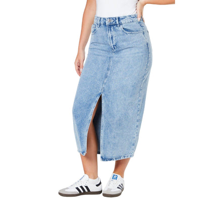 Light Wash - Front - Dorothy Perkins Womens-Ladies Denim Midi Skirt