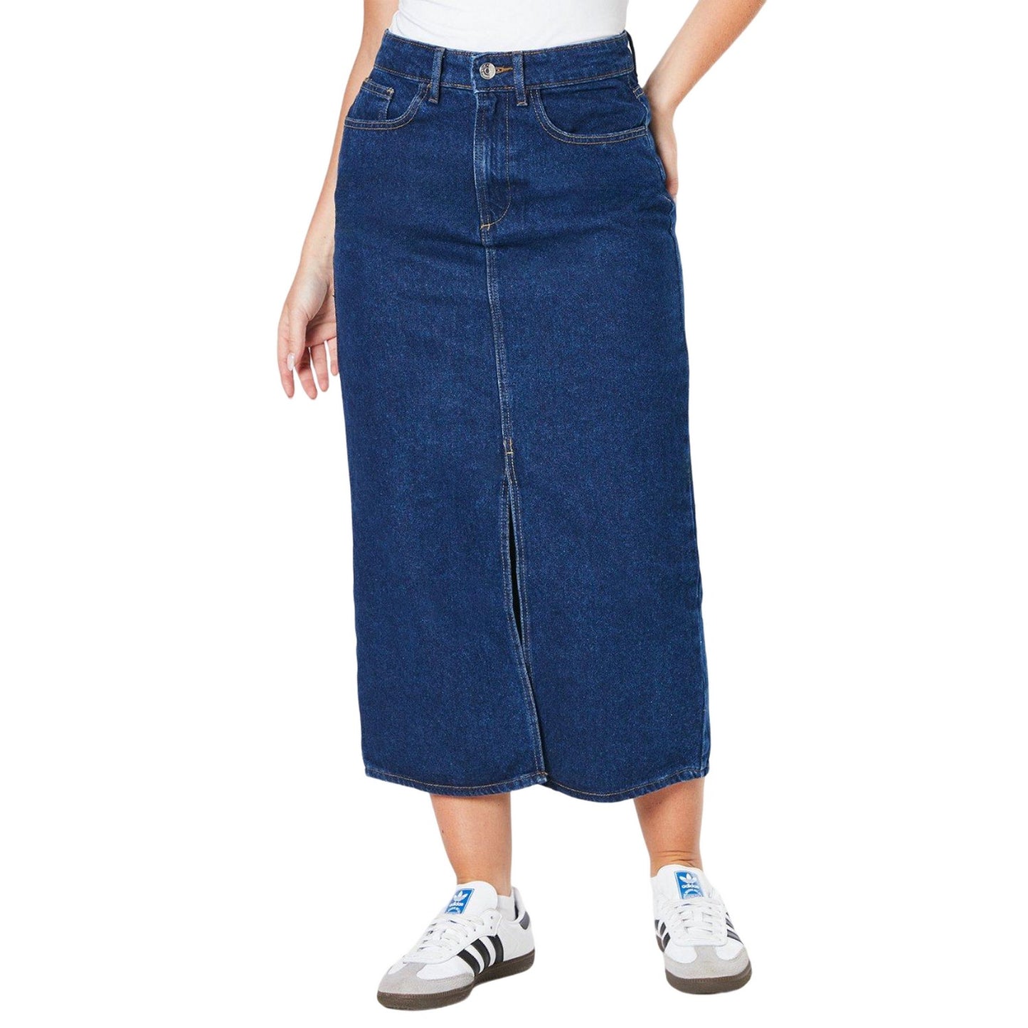 Mid Wash - Front - Dorothy Perkins Womens-Ladies Denim Midi Skirt