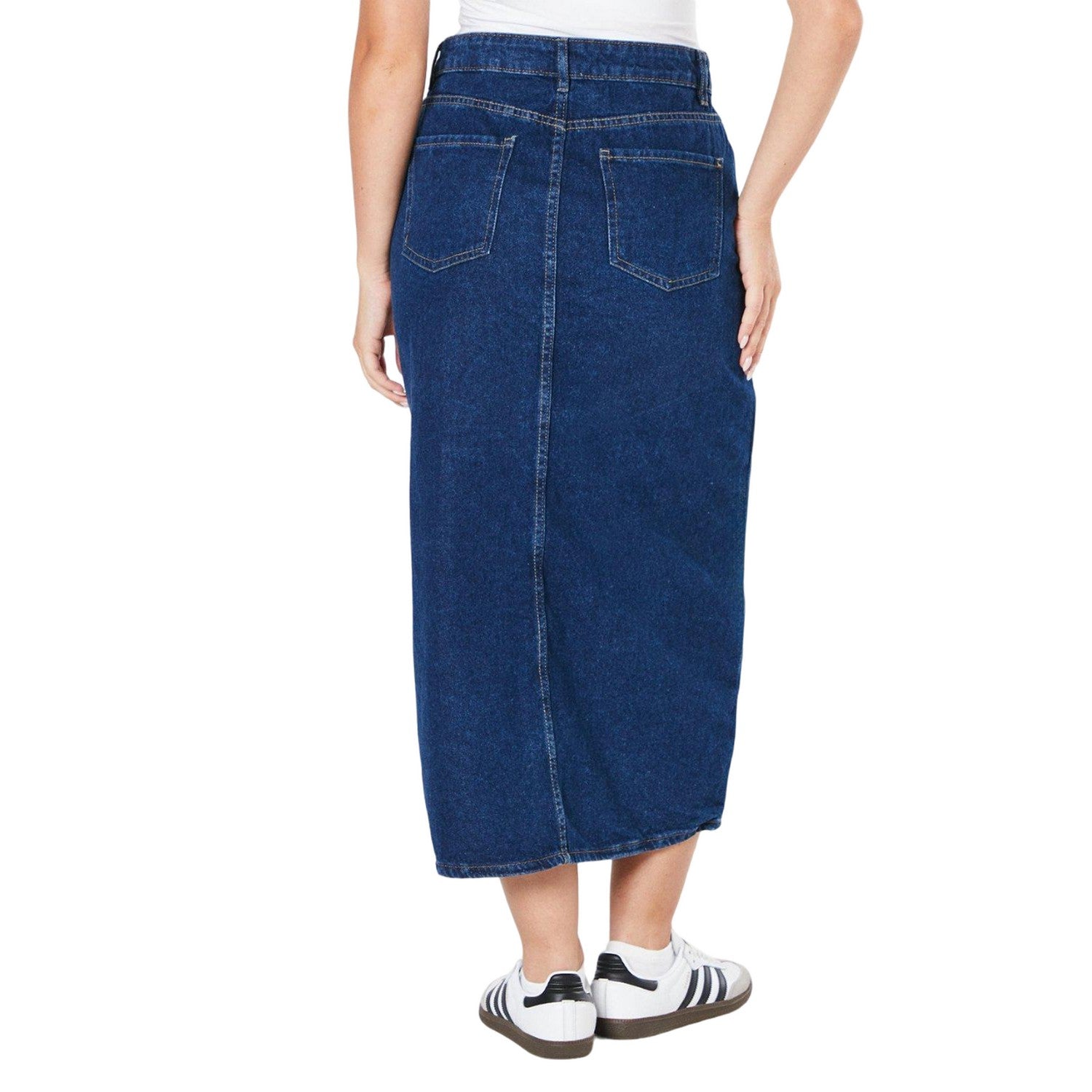 Mid Wash - Back - Dorothy Perkins Womens-Ladies Denim Midi Skirt