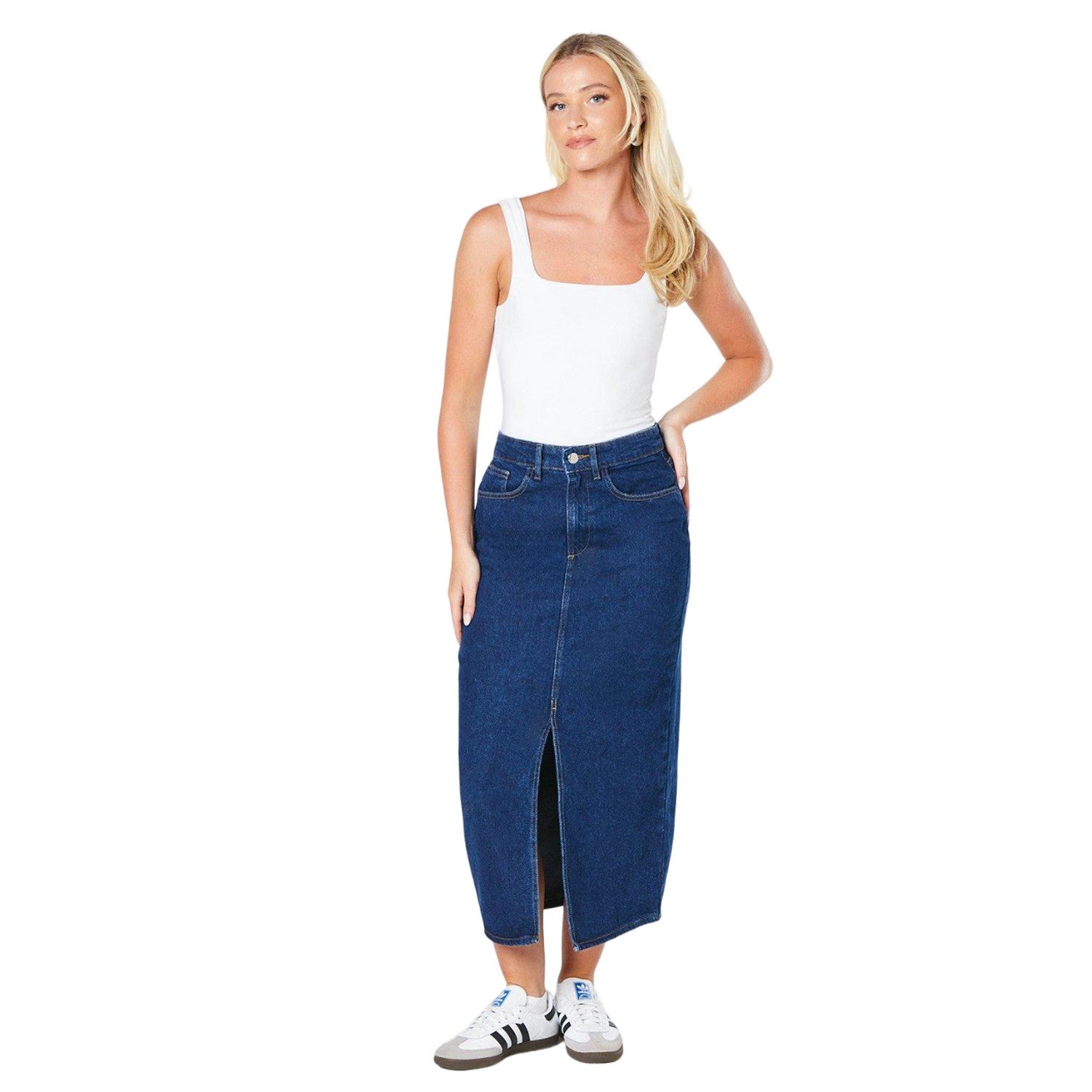 Mid Wash - Side - Dorothy Perkins Womens-Ladies Denim Midi Skirt