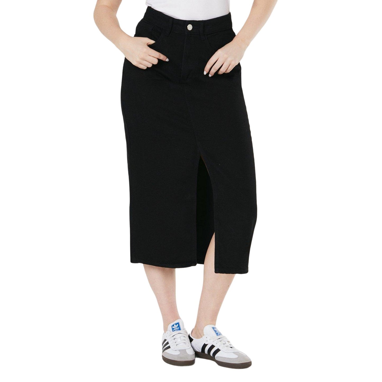 Black - Front - Dorothy Perkins Womens-Ladies Denim Midi Skirt