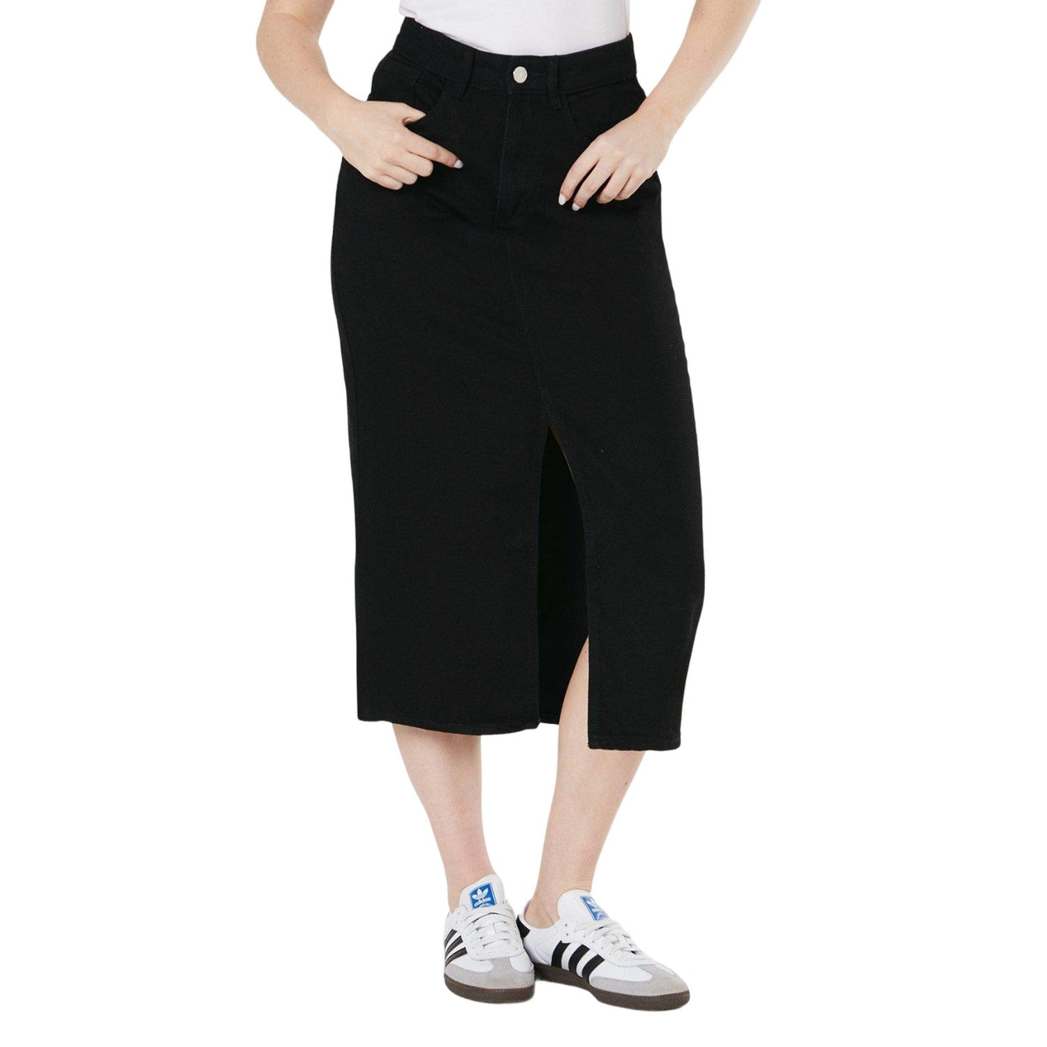 Black - Front - Dorothy Perkins Womens-Ladies Denim Midi Skirt