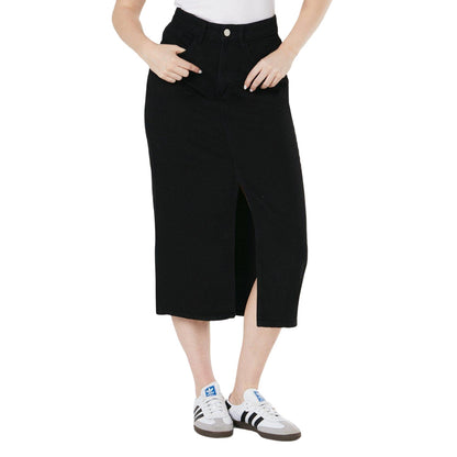 Black - Front - Dorothy Perkins Womens-Ladies Denim Midi Skirt