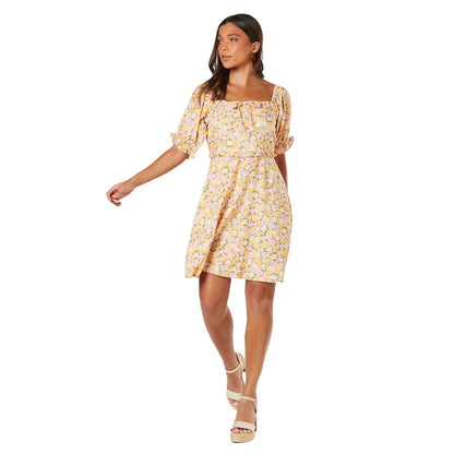 Yellow - Side - Dorothy Perkins Womens-Ladies Ditsy Print Petite Puff Sleeve Mini Dress