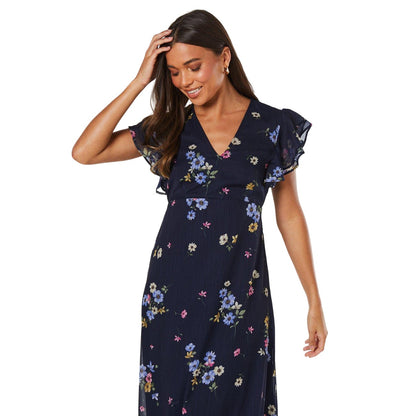 Navy - Lifestyle - Dorothy Perkins Womens-Ladies Floral Chiffon Ruffles Petite Midi Dress