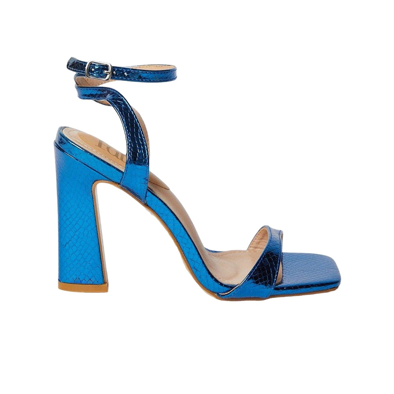 Blue - Back - Faith Womens-Ladies Elijah Metallic High Block Heel Sandals