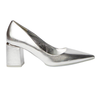 Silver - Back - Dorothy Perkins Womens-Ladies Baden Metallic Detail Medium Block Heel Court Shoes