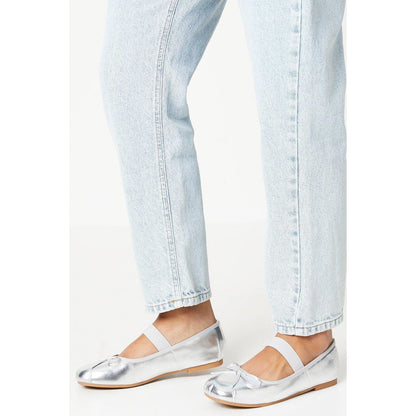Silver - Front - Good For The Sole Womens-Ladies Lucille Bow Elastic Strap Ballerina Flats