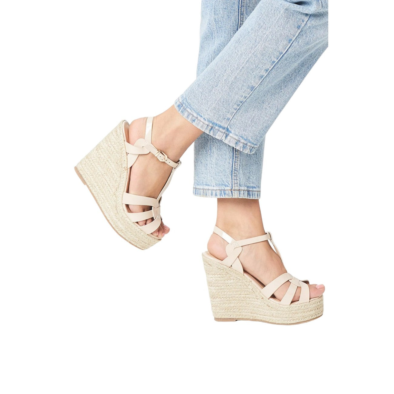 Beige - Side - Dorothy Perkins Womens-Ladies Honey T-Bar Wedge Espadrilles
